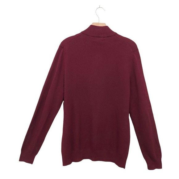 Tasso Elba Sweater Mens Medium Burgundy 1/4 Zip Knitted High Neck Long Sleeve - Picture 2 of 9